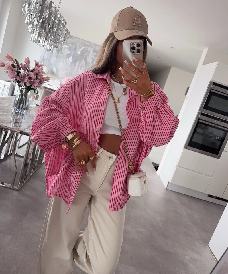 Musselin Bluse Felixa Streifen Pink Rot