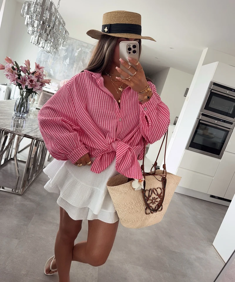 Musselin Bluse Felixa Streifen Pink Rot