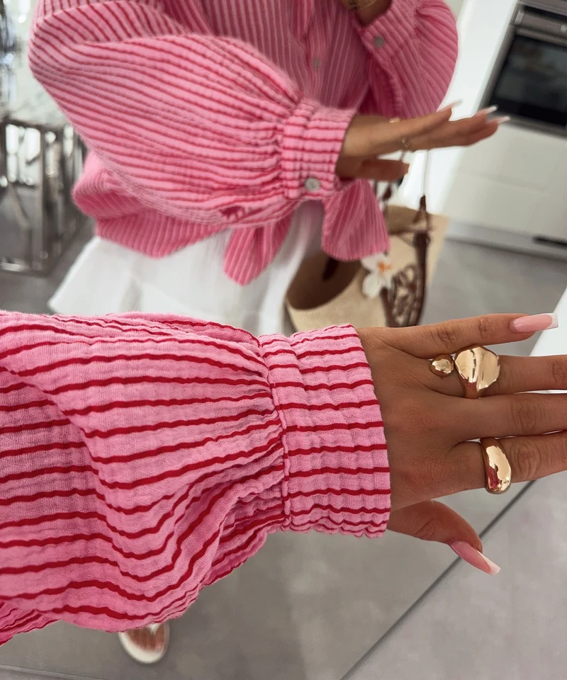 Musselin Bluse Felixa Streifen Pink Rot