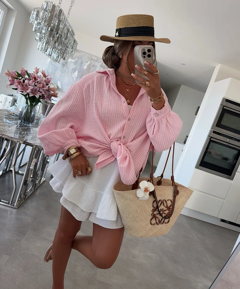 Musselin Bluse Felixa Streifen Rosa