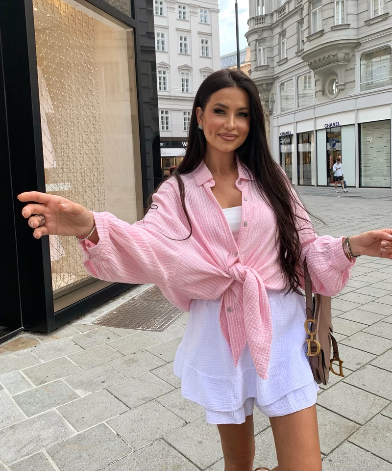 Musselin Bluse Felixa Streifen Rosa