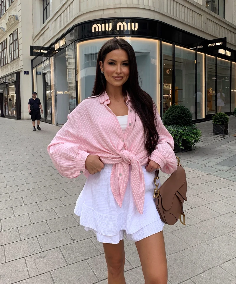 Musselin Bluse Felixa Streifen Rosa