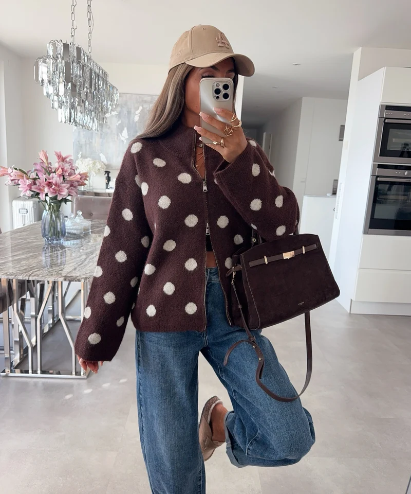 Polka Dot Zip Jacke Rika Braun