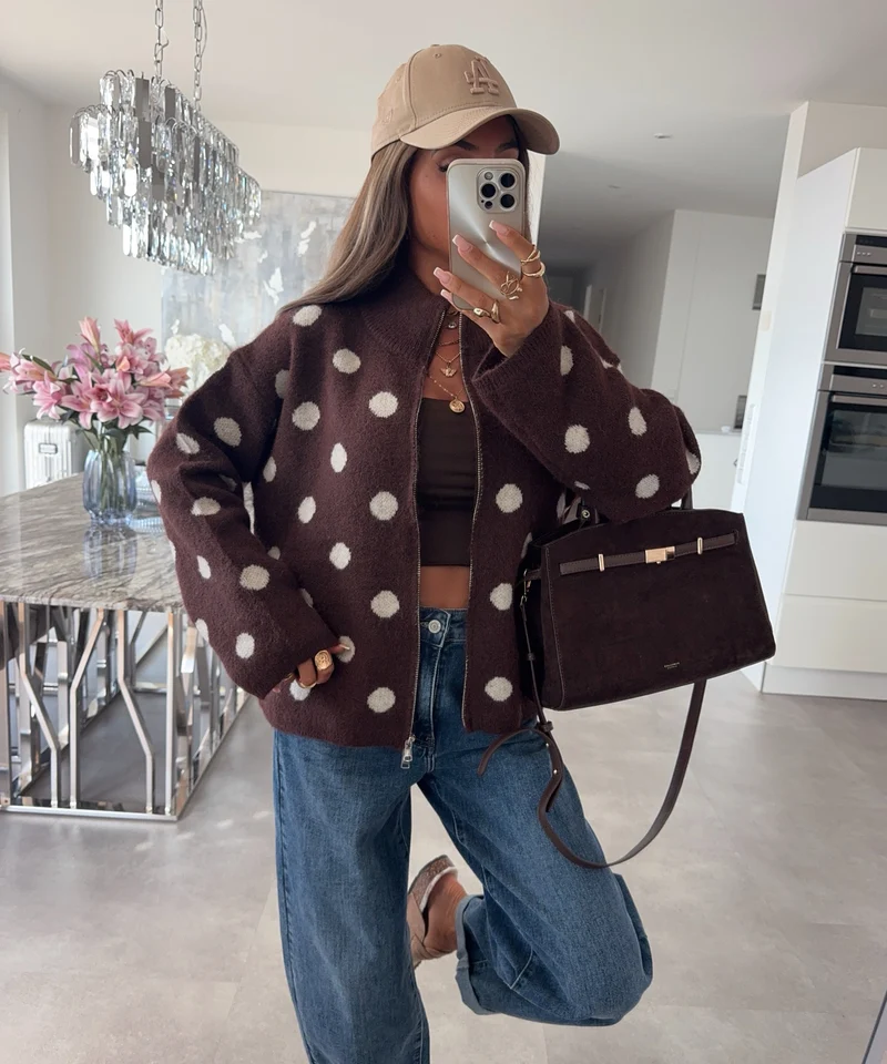 Polka Dot Zip Jacke Rika Braun