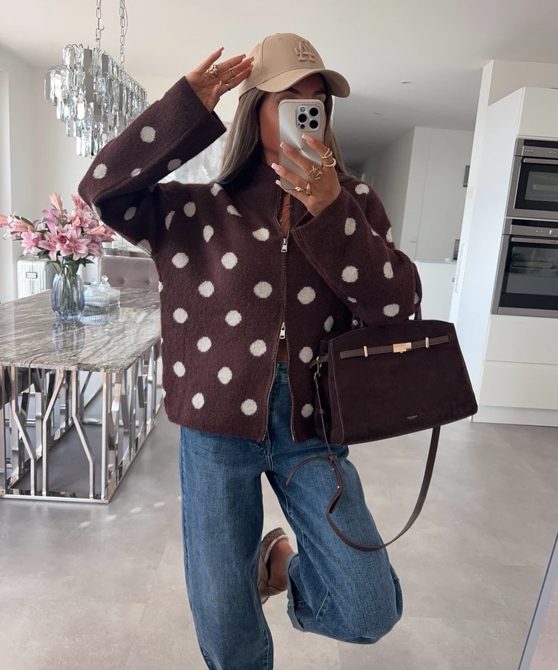 Polka Dot Zip Jacke Rika Braun