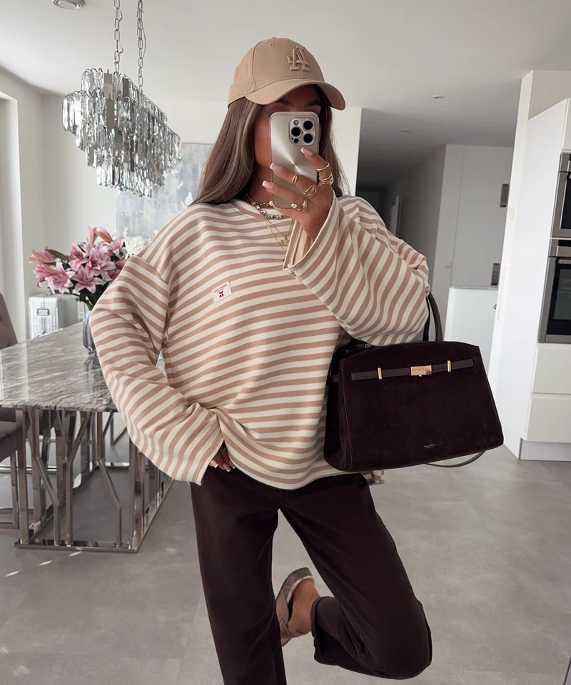 Langarmshirt Mixa Streifen Beige
