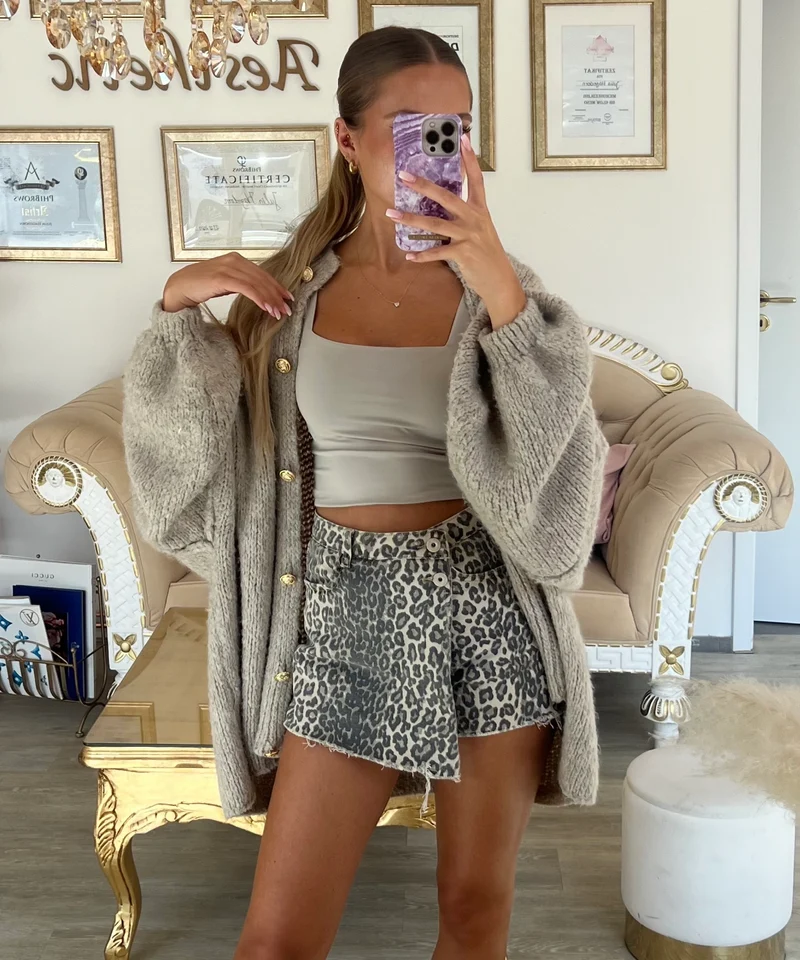 Oversize Strickjacke Jalsien Taupe