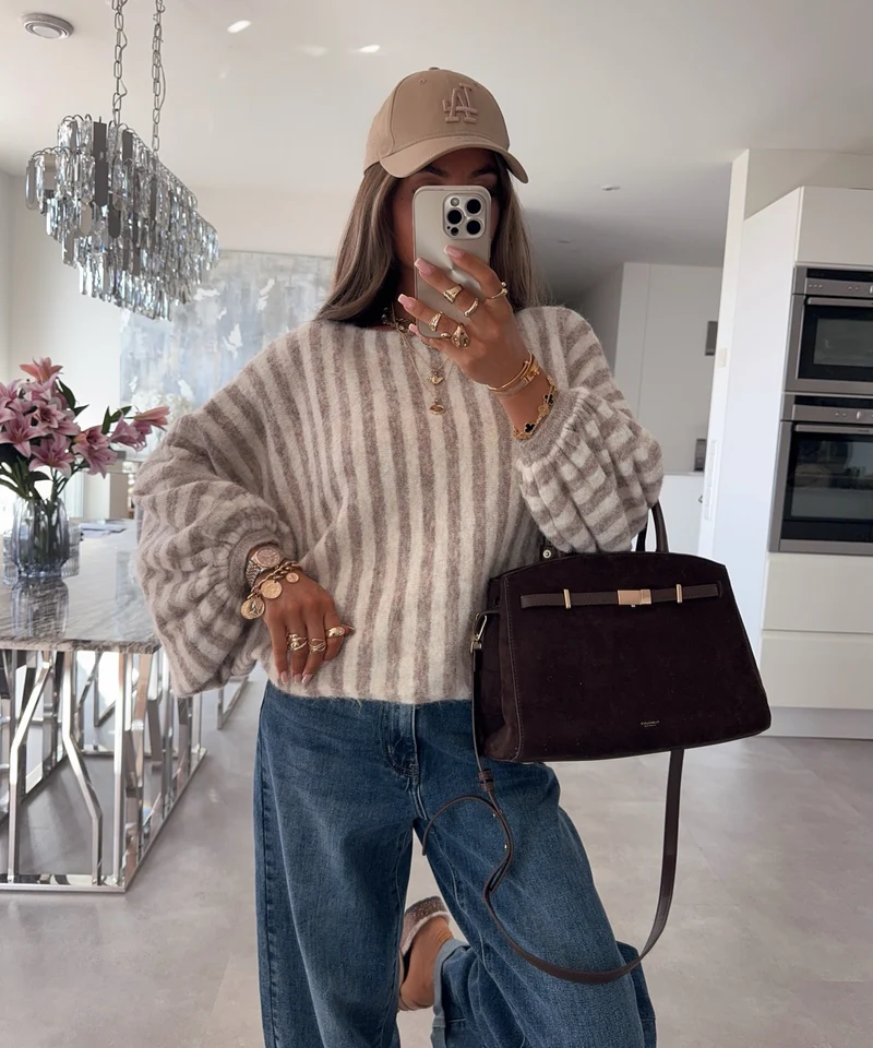 Gestreifter Pullover Lova Taupe Beige