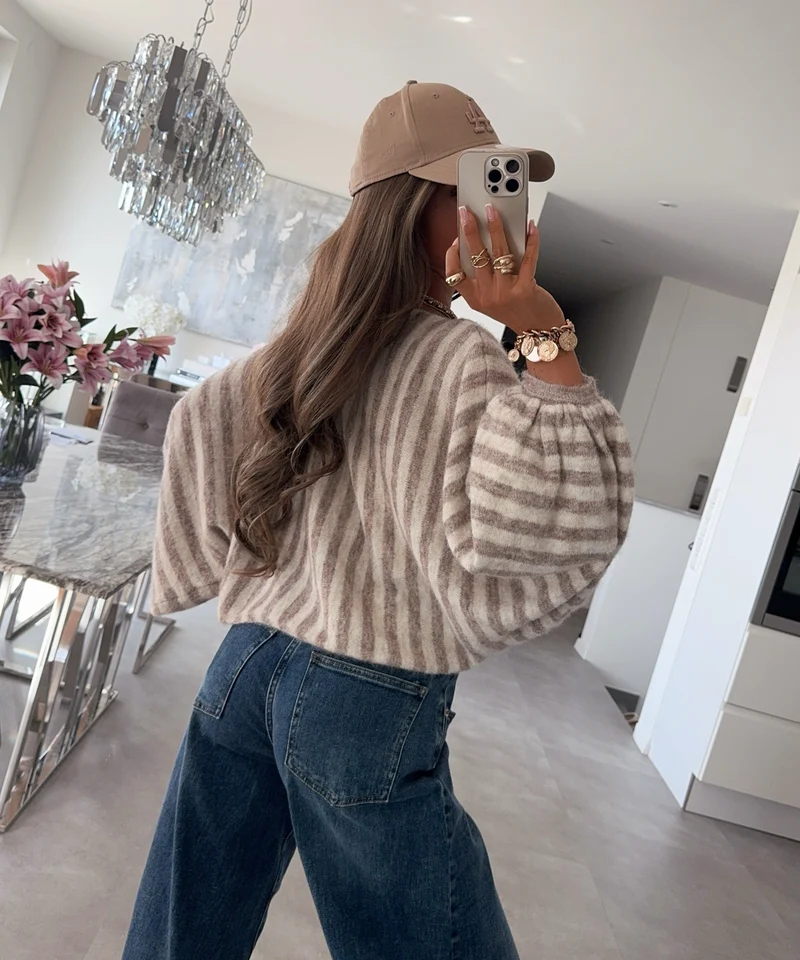 Gestreifter Pullover Lova Taupe Beige