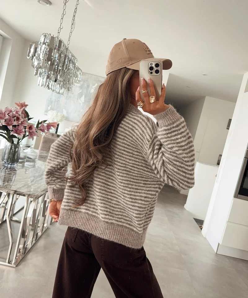 Cardigan Nero Streifen Taupe