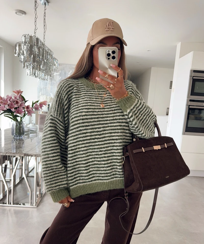 Strickpullover Nero Streifen Khaki
