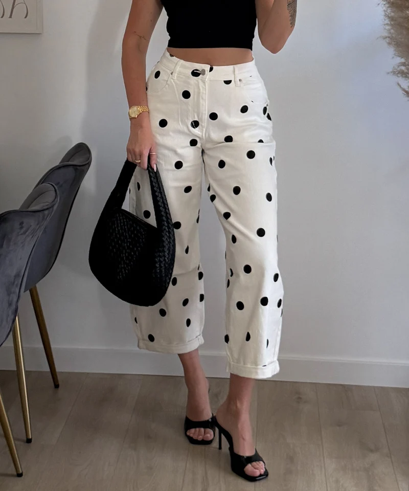 Stretch Balloon Jeans Zita Punkte Weiß