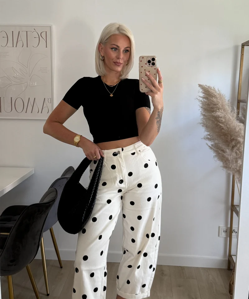 Stretch Balloon Jeans Zita Punkte Weiß