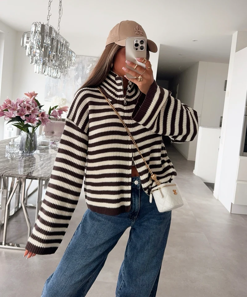Zip Pullover Rani Braun