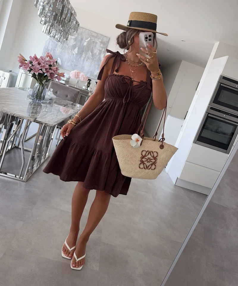 Musselin Kleid Taika Braun Mini