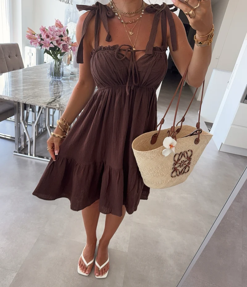 Musselin Kleid Taika Braun Mini
