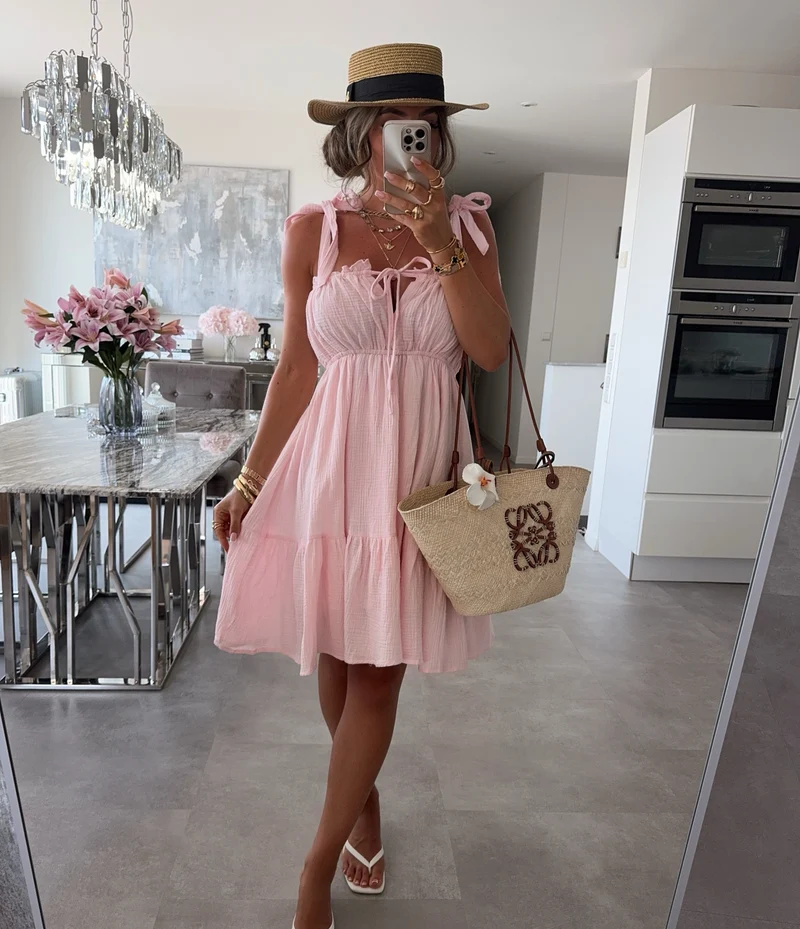 Musselin Kleid Taika Rosa Mini