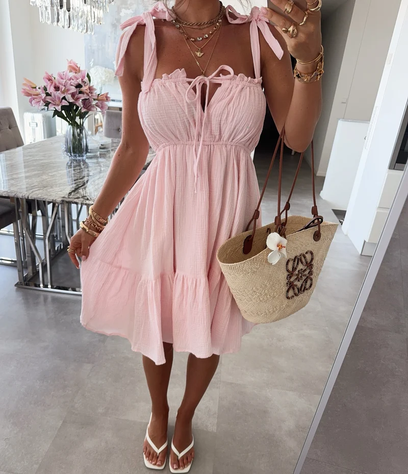 Musselin Kleid Taika Rosa Mini