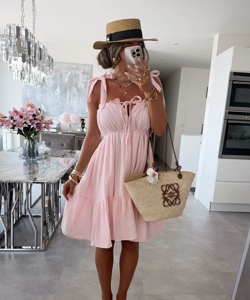 Musselin Kleid Taika Rosa Mini