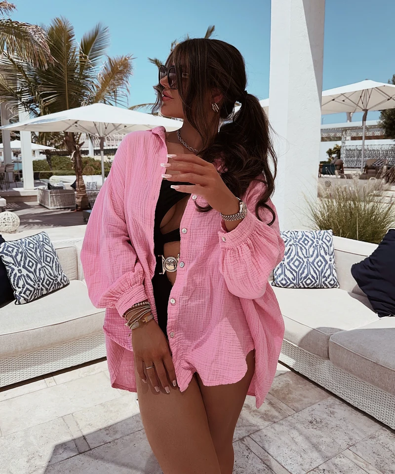 Oversize Musselin Bluse Freya Babypink Kurz