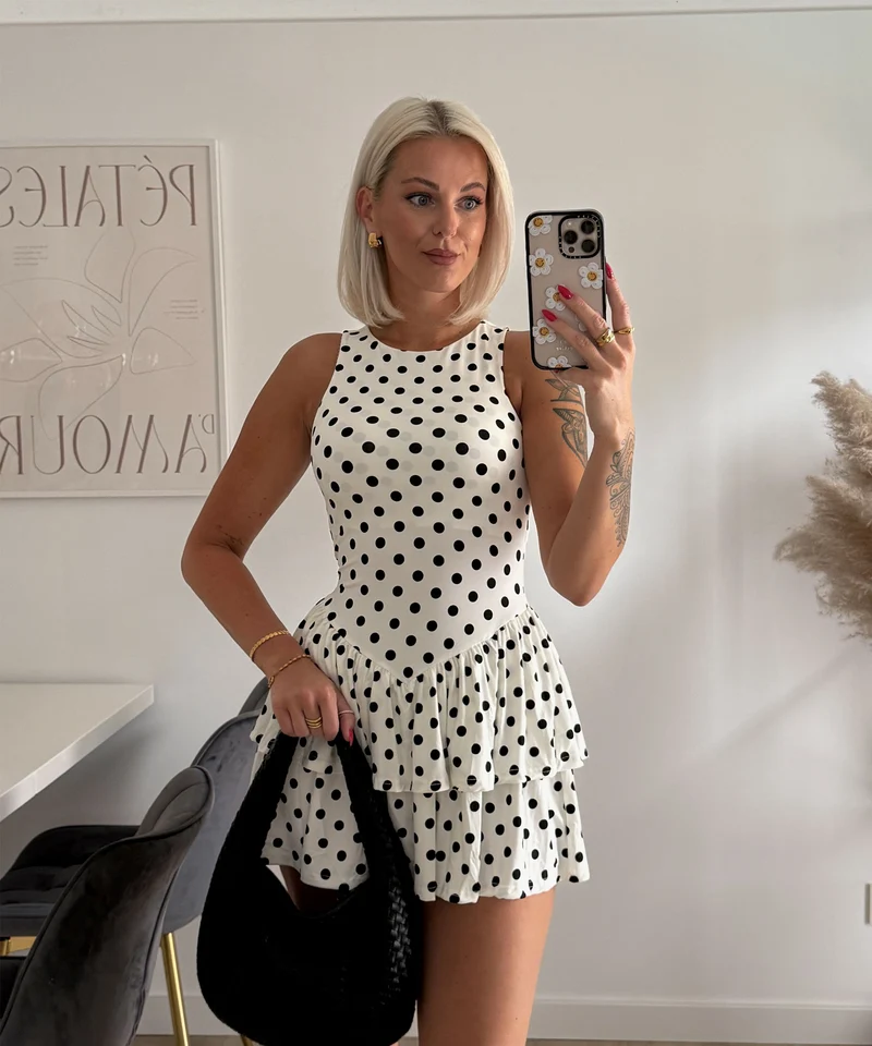 Mini Kleid Punkte Nola Weiß