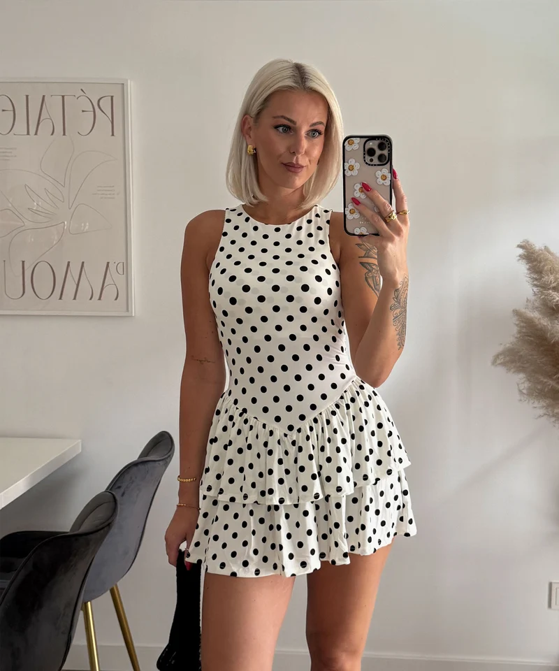 Mini Kleid Punkte Nola Weiß