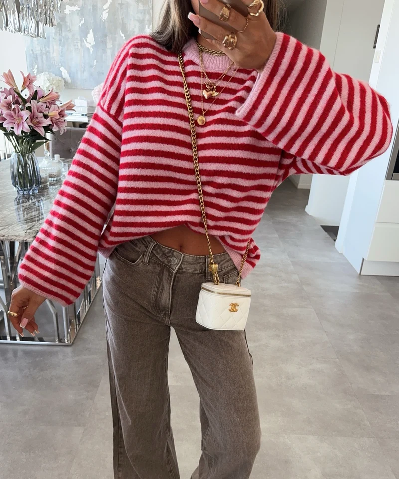 Pullover Streifen Vrona Rot