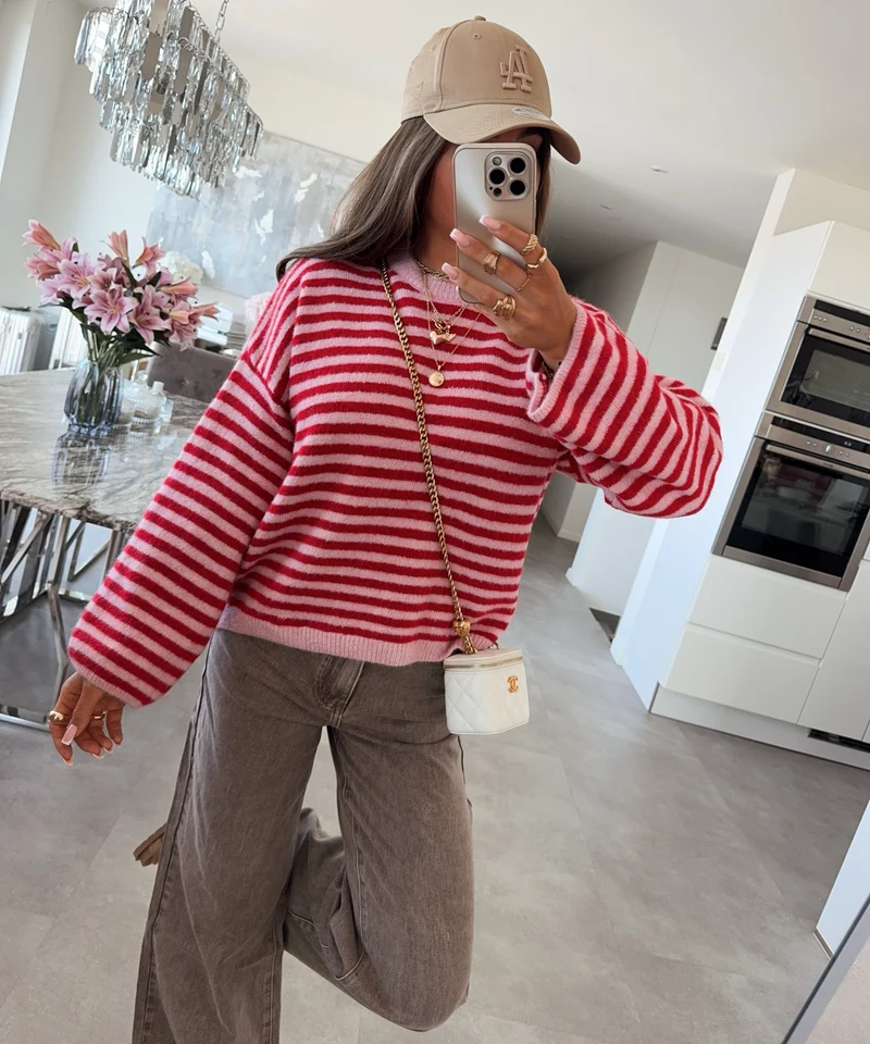 Pullover Streifen Vrona Rot