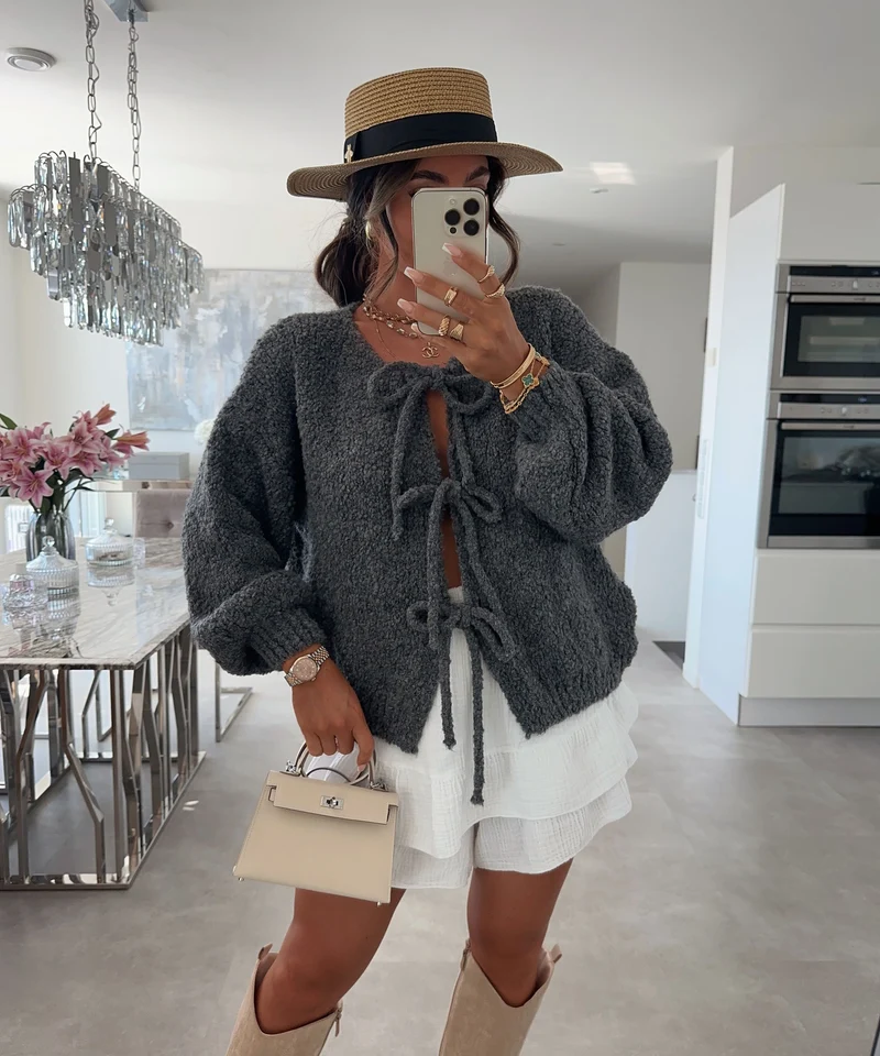 Boucle Cardigan Dina Dunkelgrau
