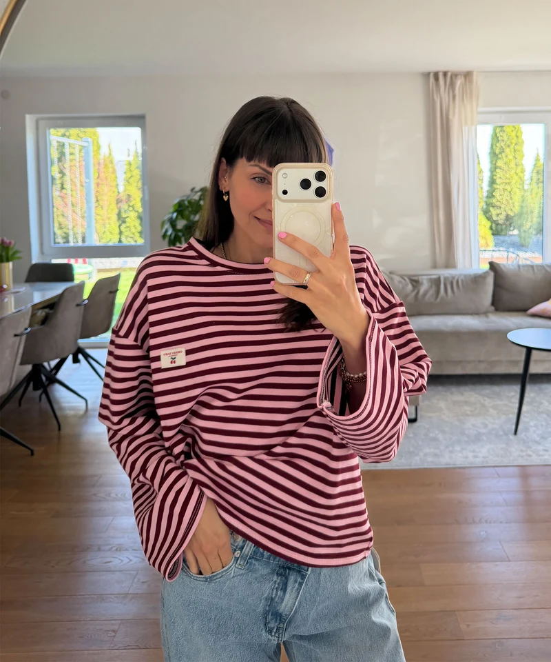 Langarmshirt Mixa Streifen Weinrot