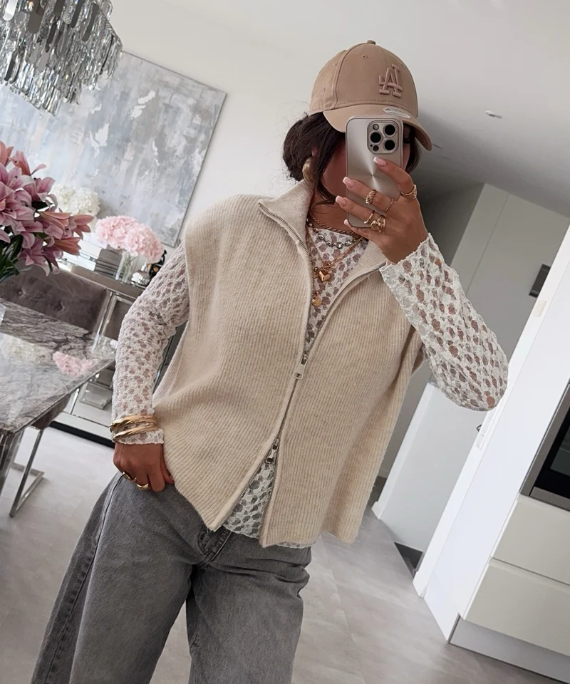 Kurzarm Strickjacke Belinda Beige