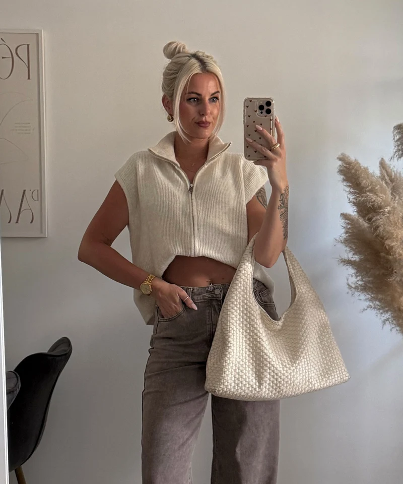 Kurzarm Strickjacke Belinda Beige
