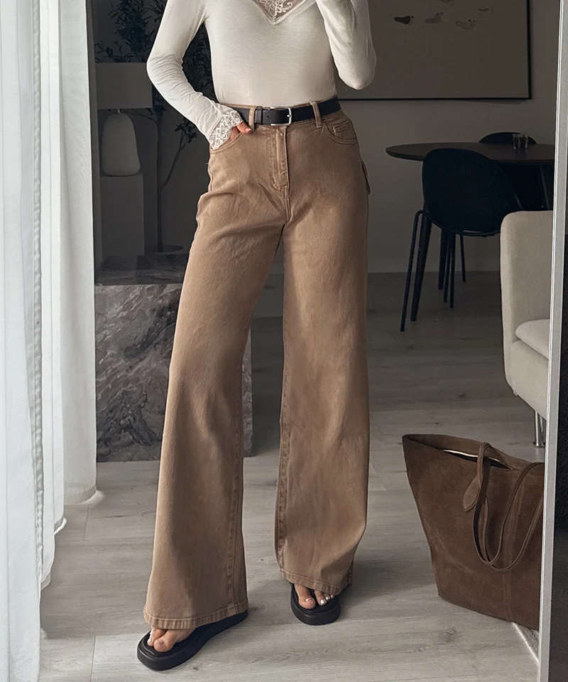 Stretch Wide Leg Jeans Harbi Camel