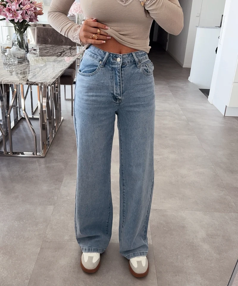 Stretch Straight Leg Jeans Heart Blau