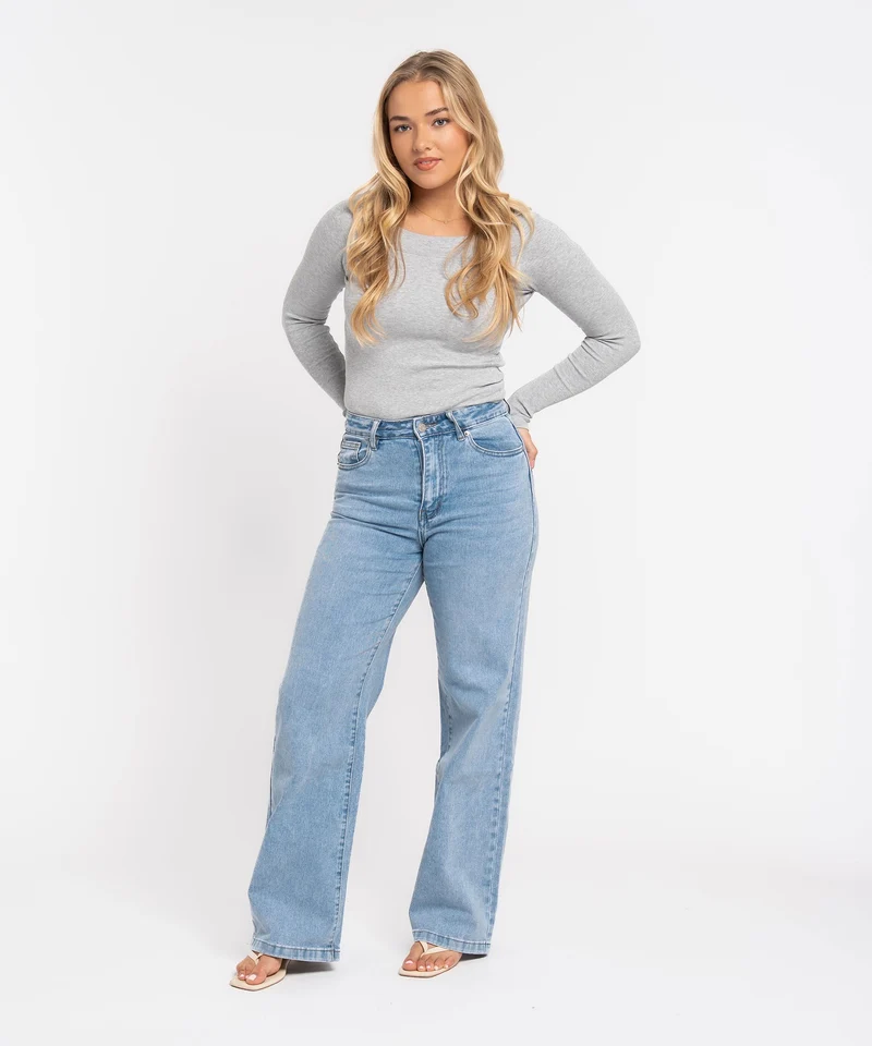 Stretch Straight Leg Jeans Heart Blau