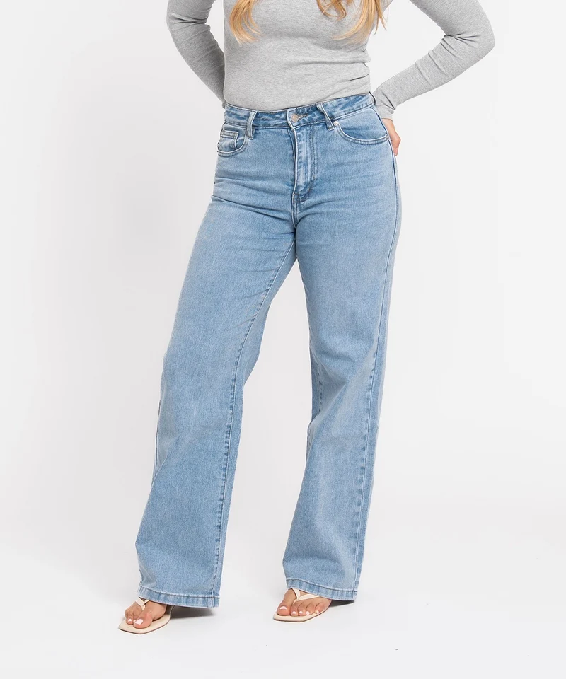 Stretch Straight Leg Jeans Heart Blau