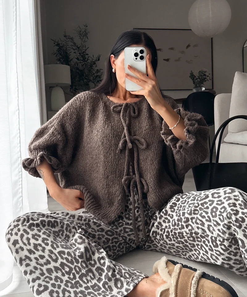 Cardigan Schleife Fia Dreiviertel Braun