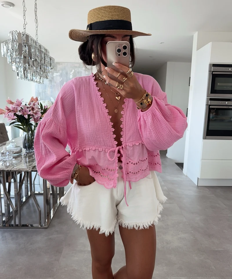 Musselin Bluse Rena Hellpink