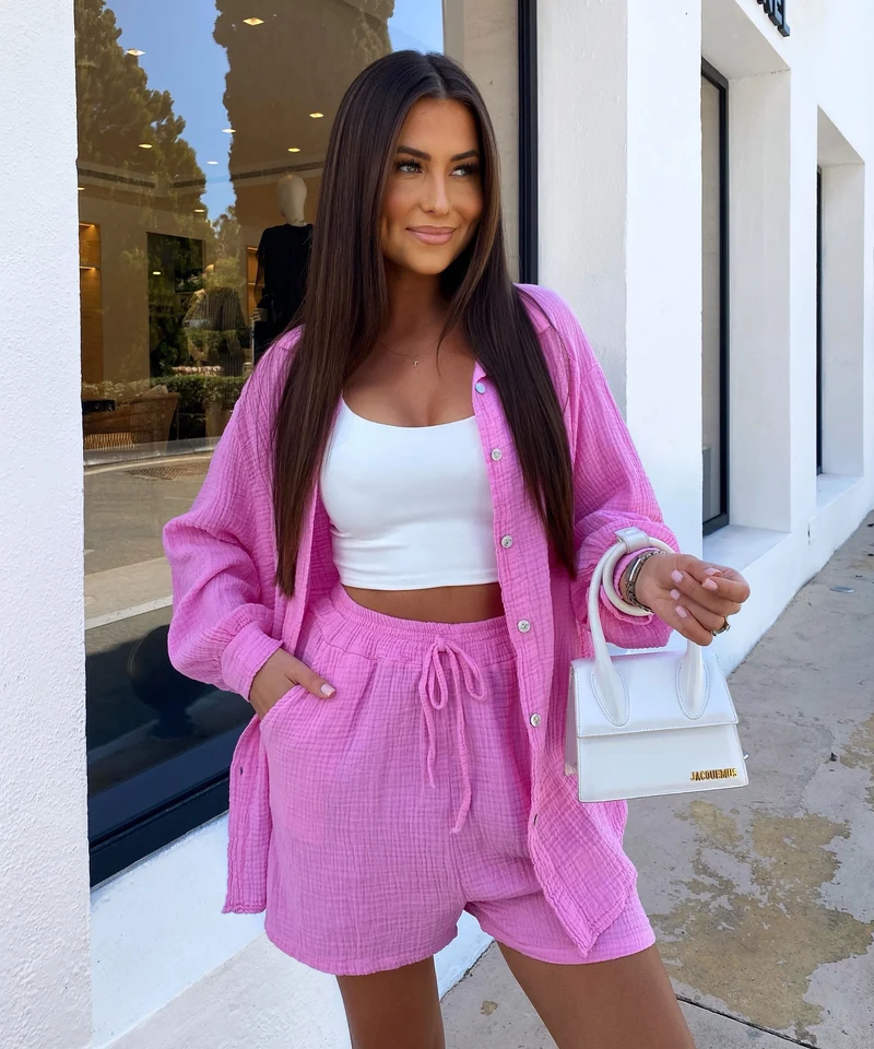 Oversize Musselin Bluse Freya Hellpink Kurz