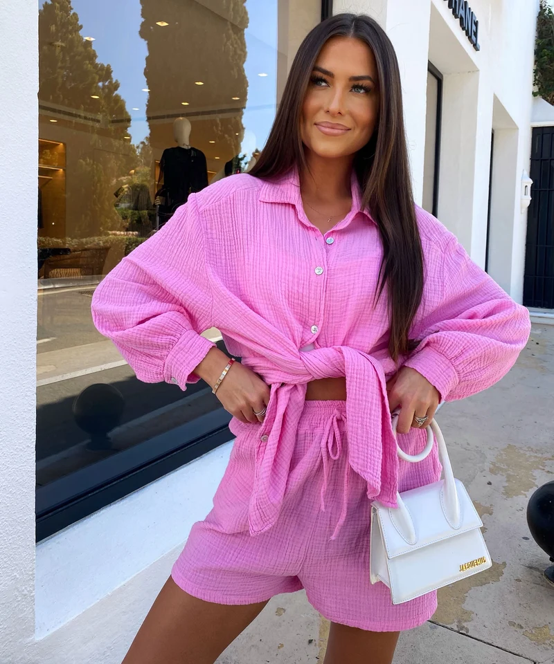Oversize Musselin Bluse Freya Hellpink Kurz