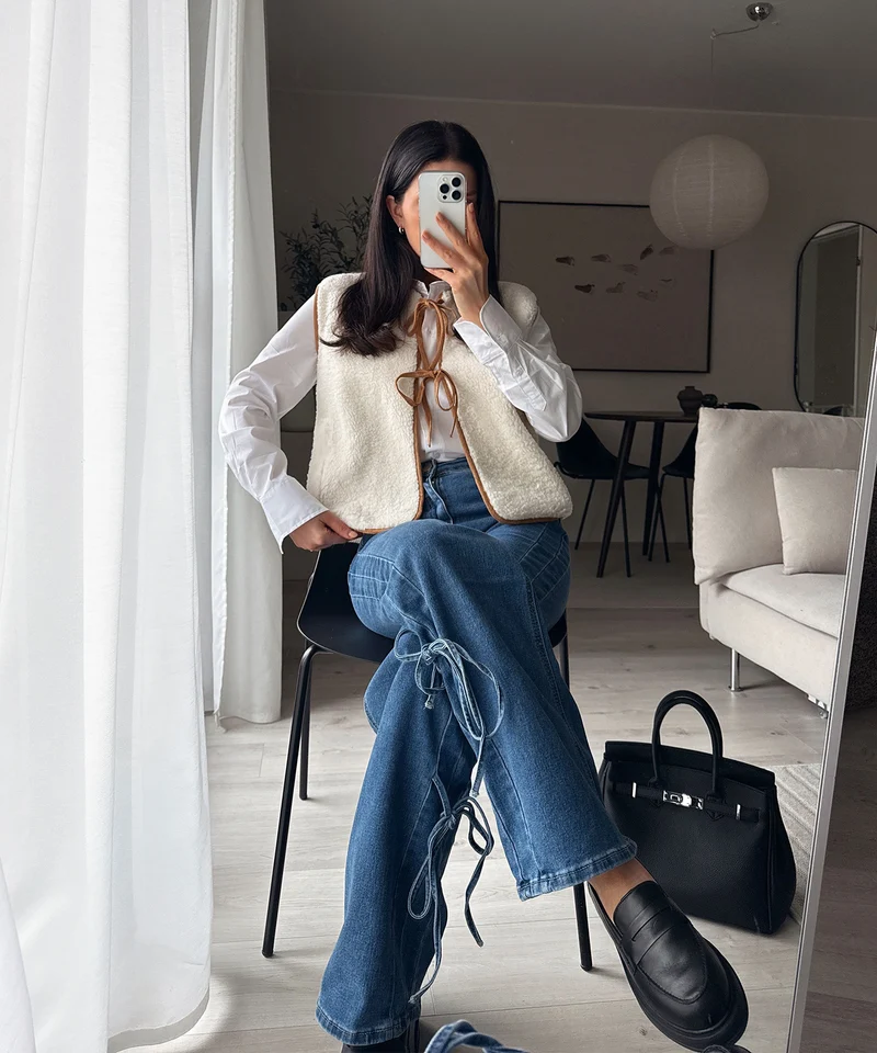 Stretch Wide Leg Jeans Mira Schleife Dunkelblau