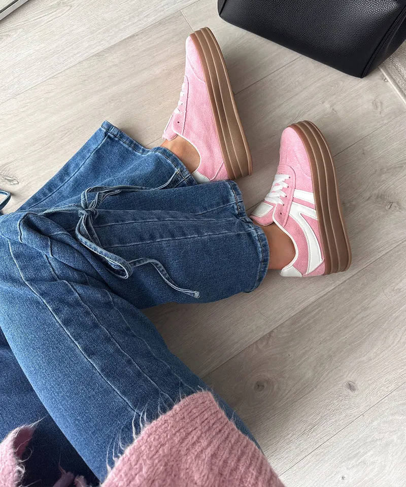 Stretch Wide Leg Jeans Mira Schleife Dunkelblau