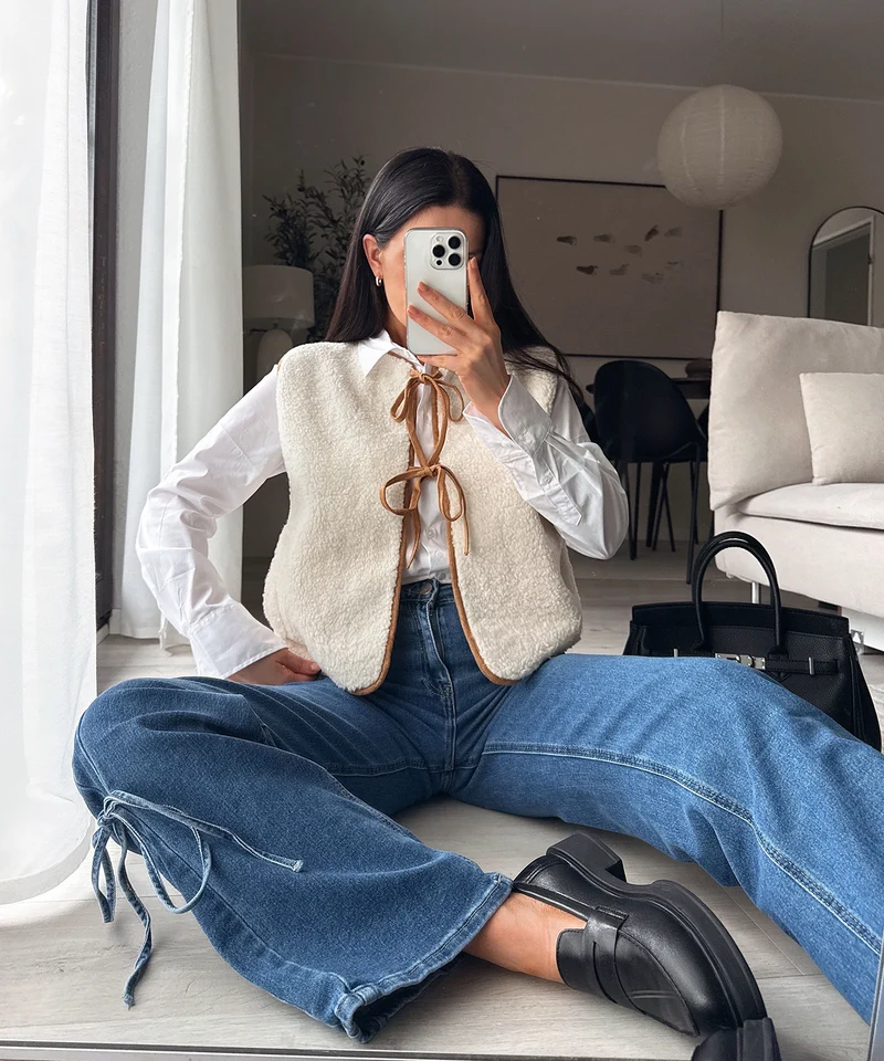 Stretch Wide Leg Jeans Mira Schleife Dunkelblau
