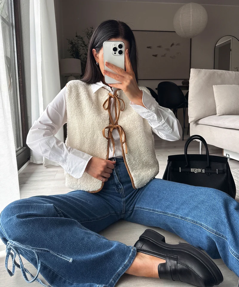 Stretch Wide Leg Jeans Mira Schleife Dunkelblau