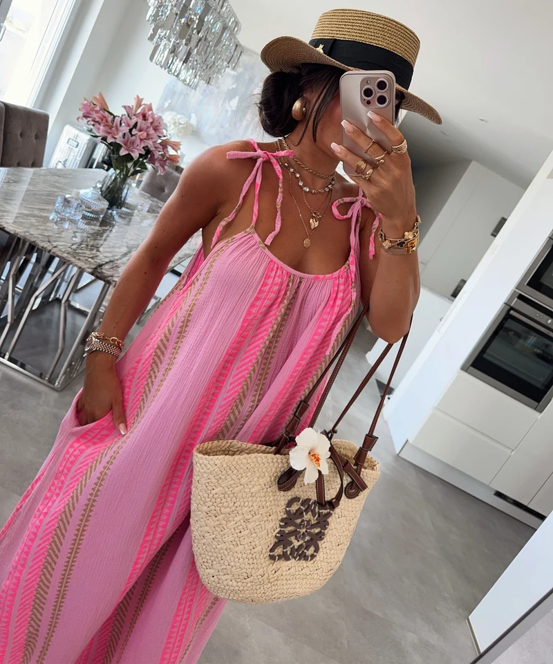 Musselin Maxi Kleid Riri Muster Rosa