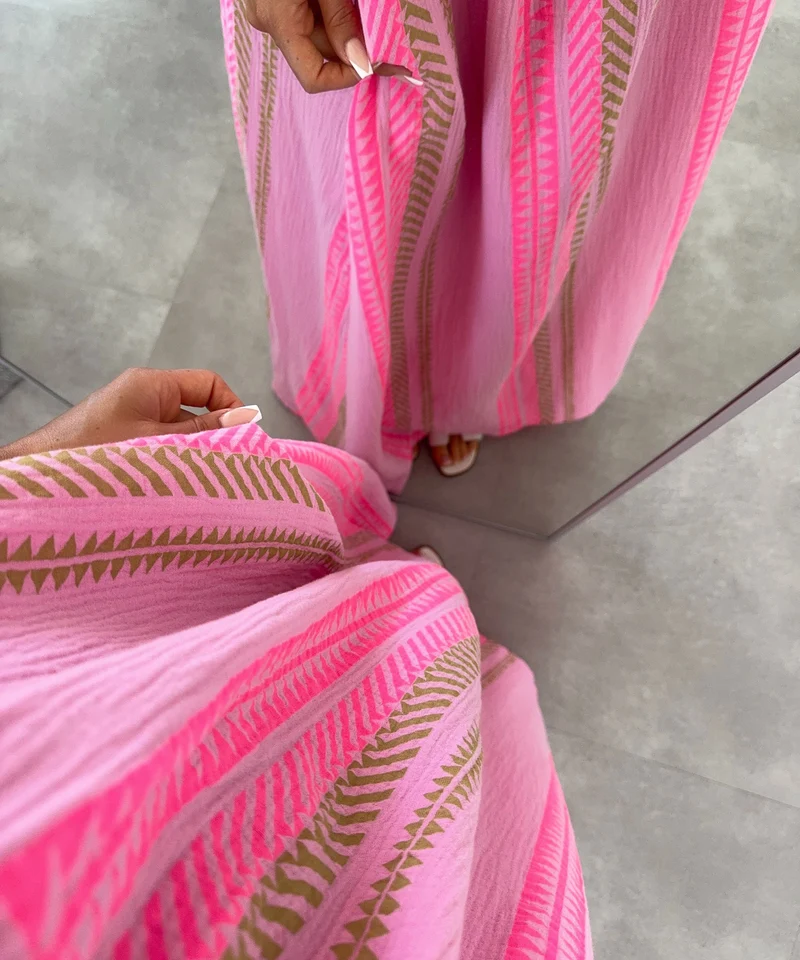 Musselin Maxi Kleid Riri Muster Rosa