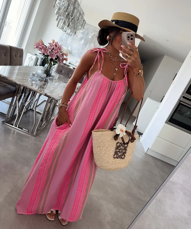 Musselin Maxi Kleid Riri Muster Rosa