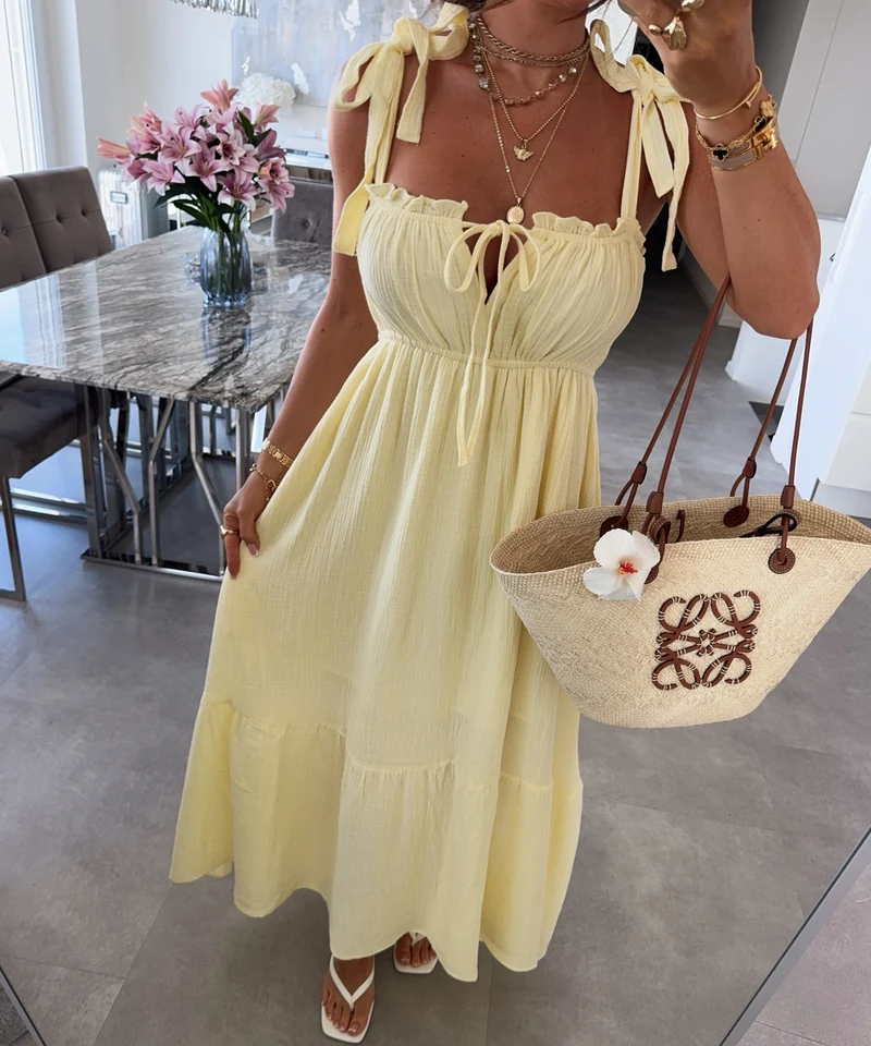 Musselin Maxi Kleid Taika Gelb