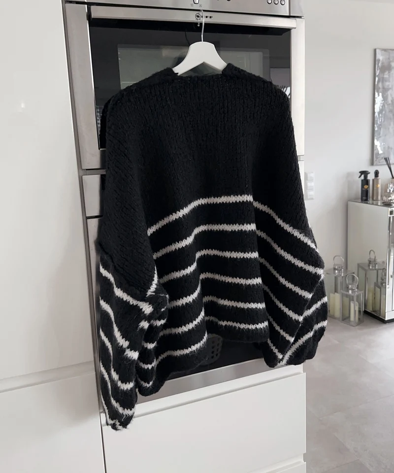Cardigan Ray gestreift Schwarz Weiß
