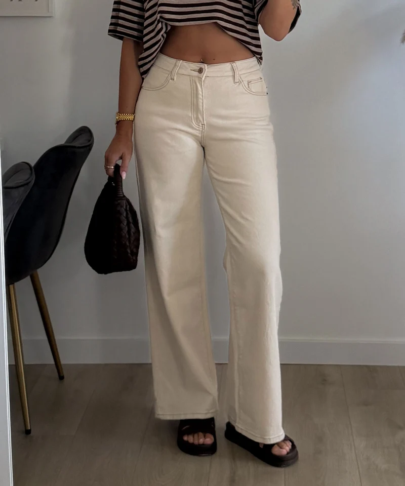 Stretch Dad Fit Mid Rise Jeans Henrika Creme